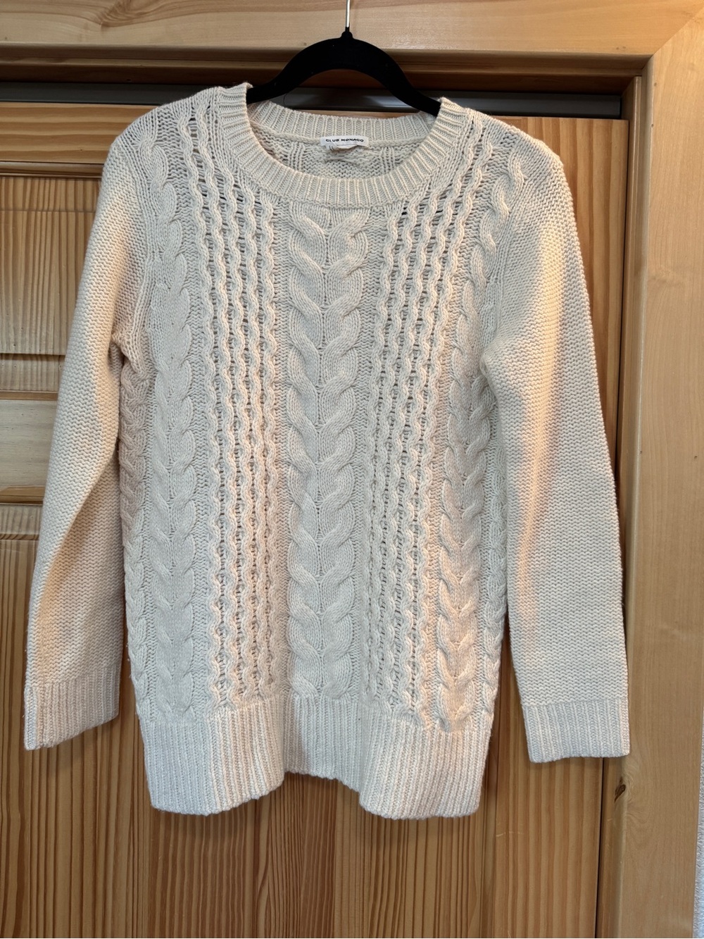 Club Monaco Cream Cable-Knit Crewneck Sweater